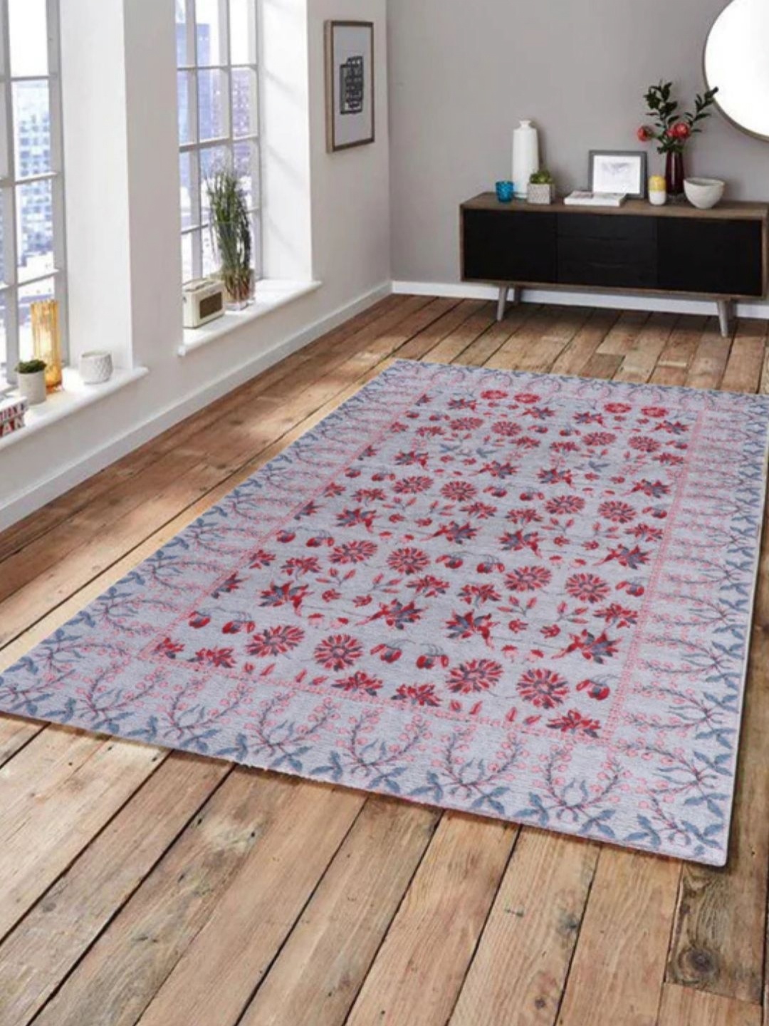 

WAXWINGO Grey Floral Cotton Carpet