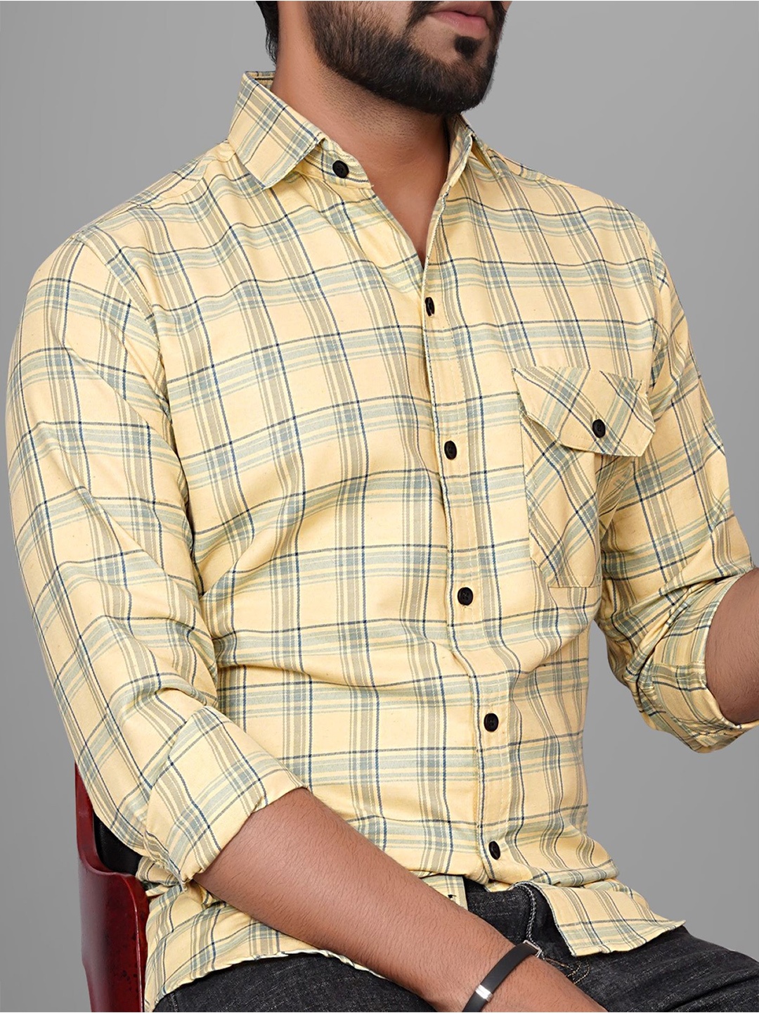 

Metronaut Men Tartan Checks Semi Sheer Checked Casual Shirt, Yellow