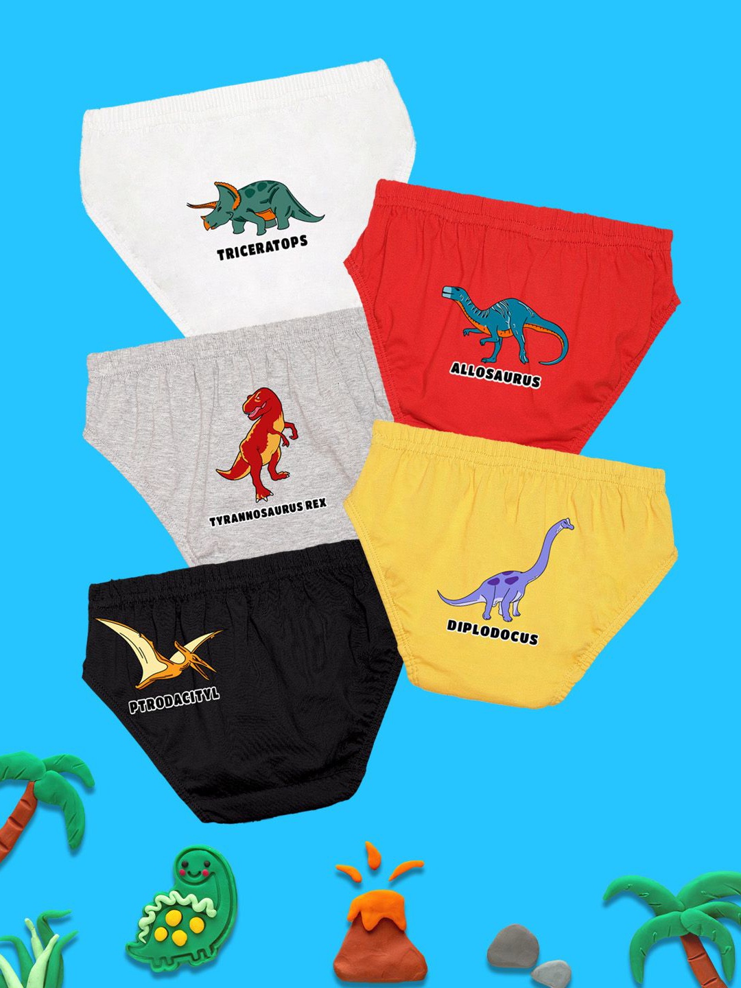 

Nusyl Boys Pack Of 5 Jurassic Journey Printed Briefs - NUBCBRFPO5.0061, Red