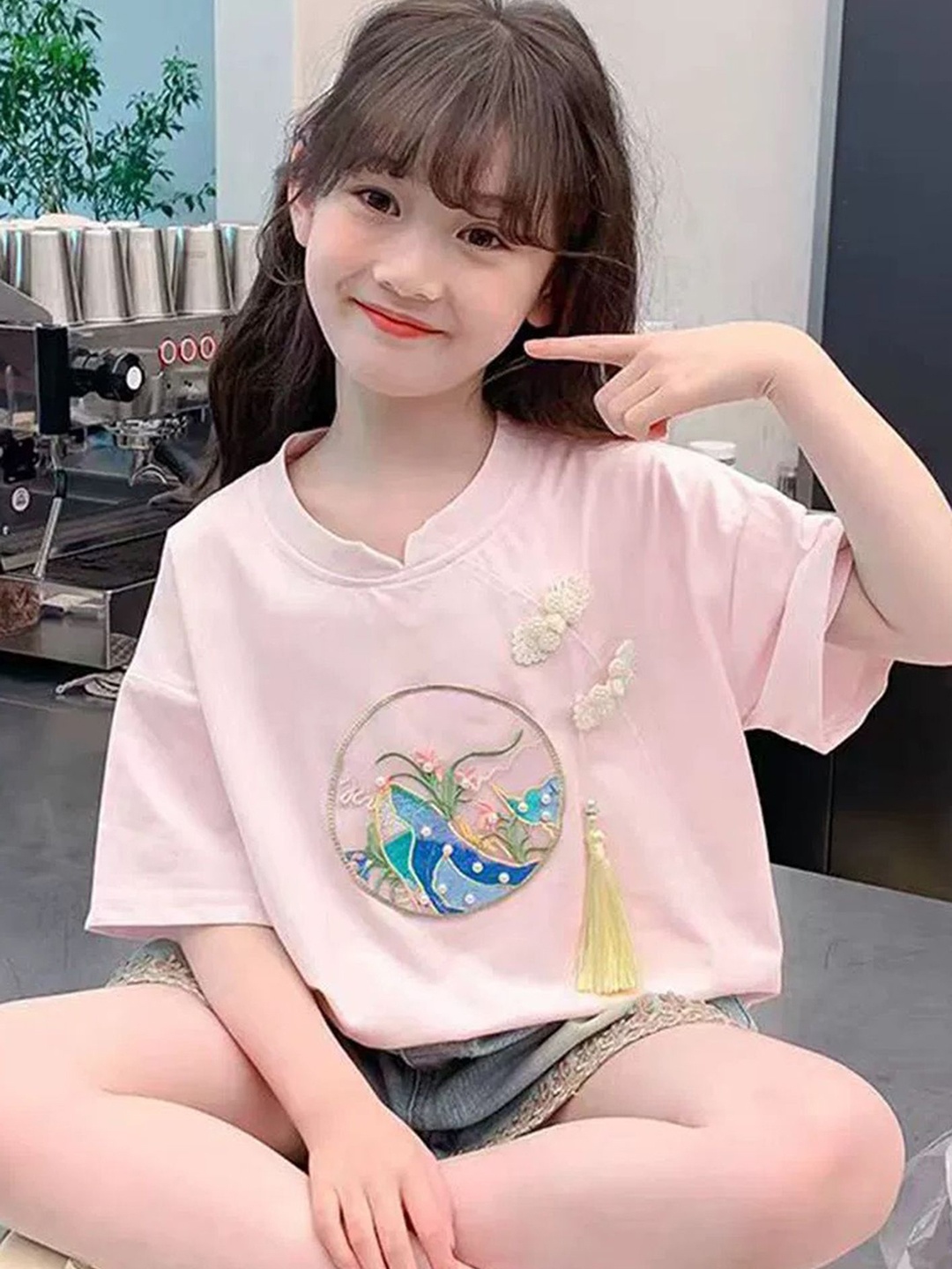 

LULU & SKY Girls Graphic Printed Round Neck Oversized T-shirt, Pink