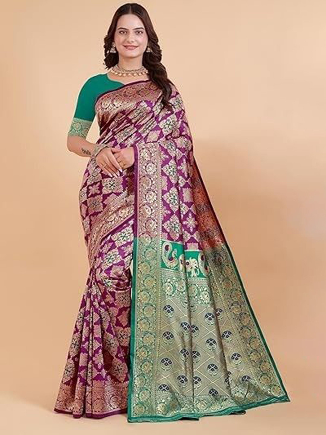 

Suratwala Woven Design Zari Kota Saree With Blouse, Purple
