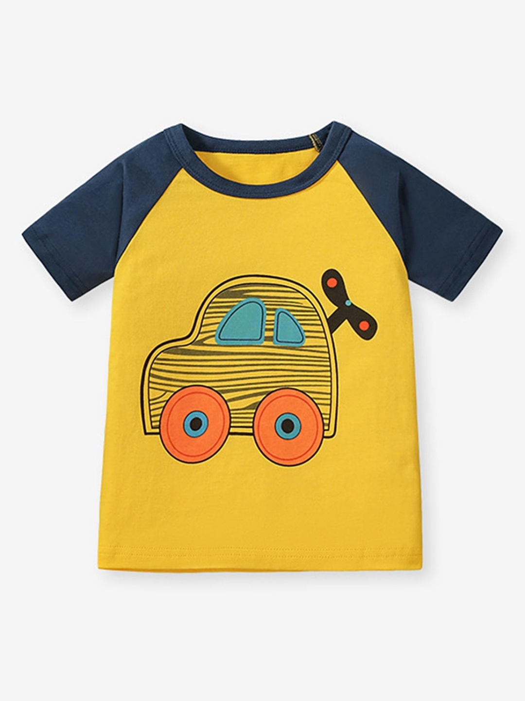 

LULU & SKY Boys Graphic Printed Round Neck Cotton T-shirt, Yellow