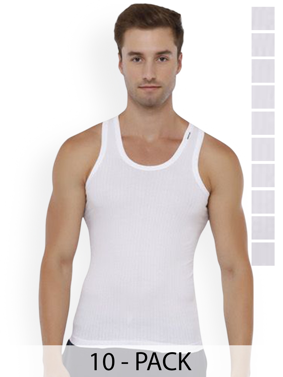 

Rupa Pack Of 10 Cotton Undershirt Vests Frontline-Xing-Whit-RN-10-95, White