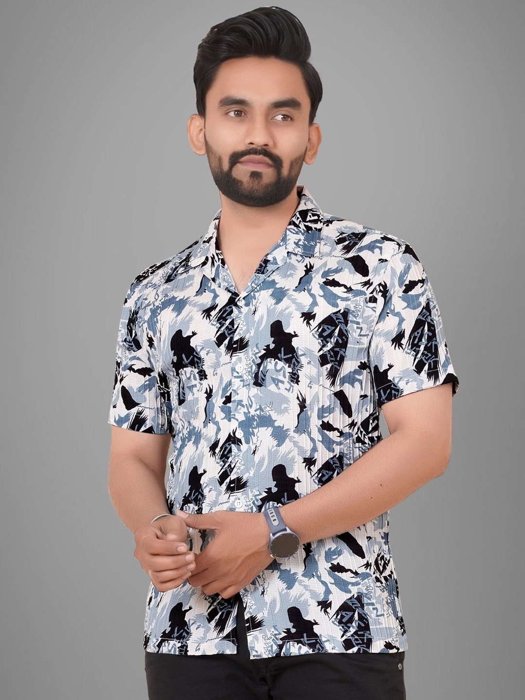 

Metronaut Men Floral Semi Sheer Printed Casual Shirt, Steel