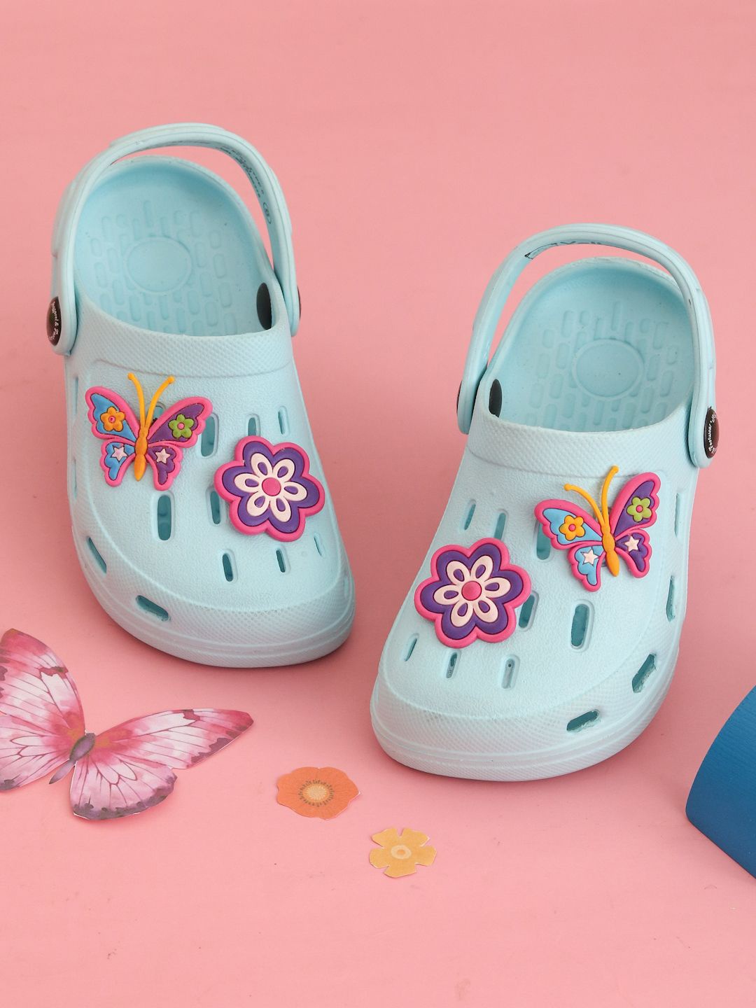 

Yellow Bee Girls Printed Rubber Clogs, Blue
