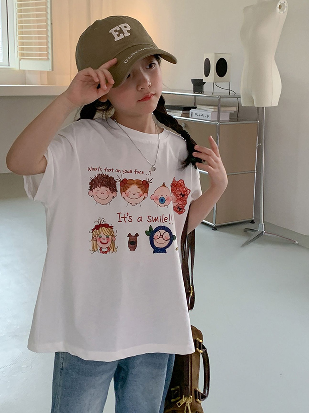 

LULU & SKY Girls Graphic Printed Round Neck Cotton Relaxed Fit T-shirt, White