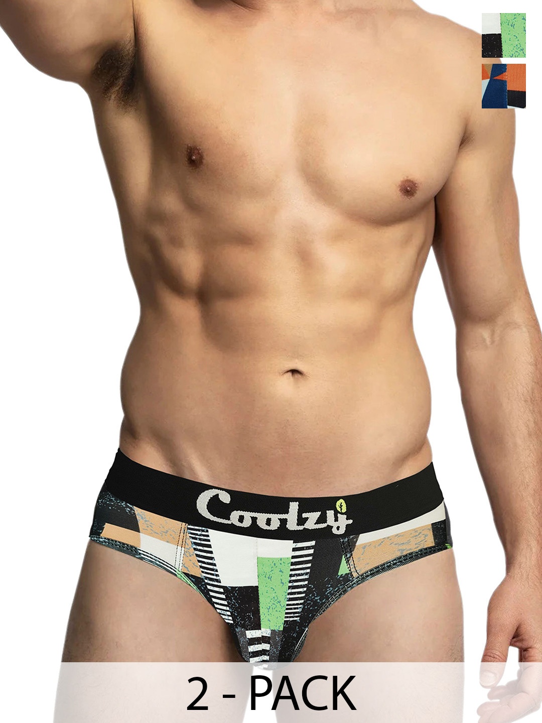 

Coolzy Pack Of 2 Printed Mid-Rise Basic Briefs RUCPBF2K041-S, Green