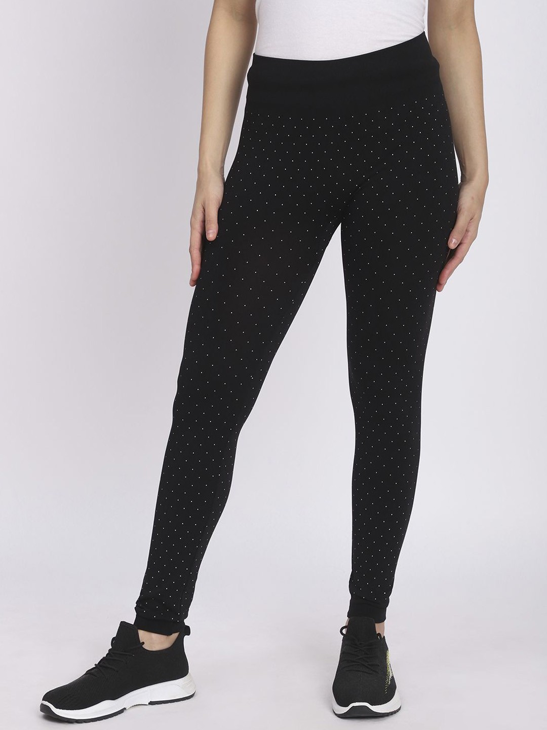 

R&B Women Printed High-Rise Ankle Length Tights, Black