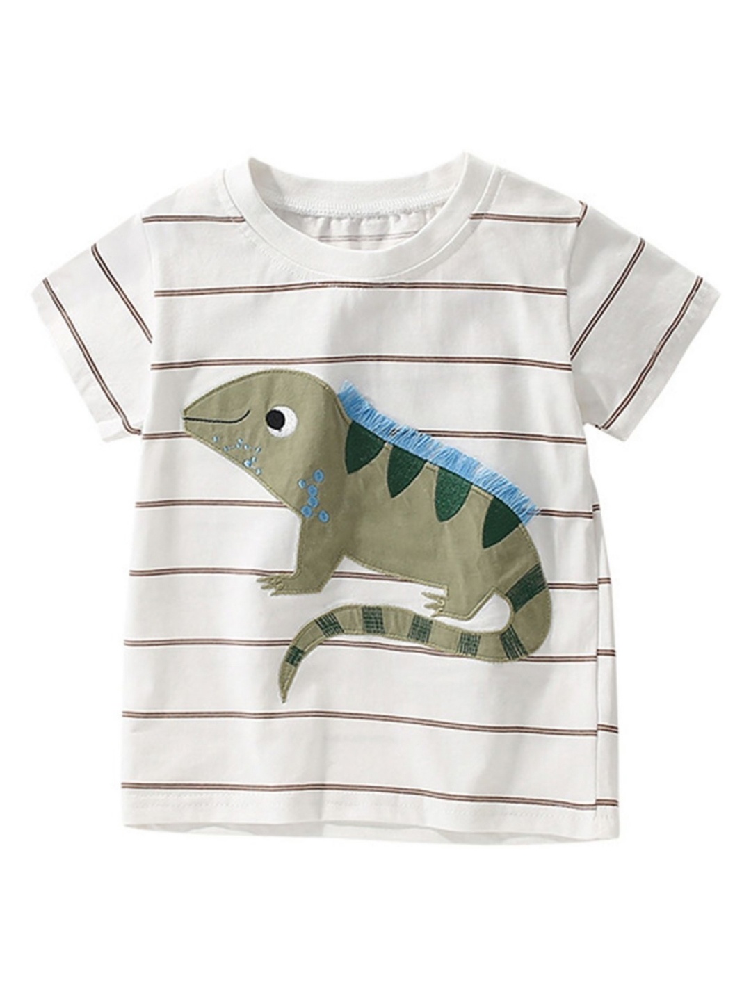 

LULU & SKY Boys Striped Round Neck Cotton T-shirt, White