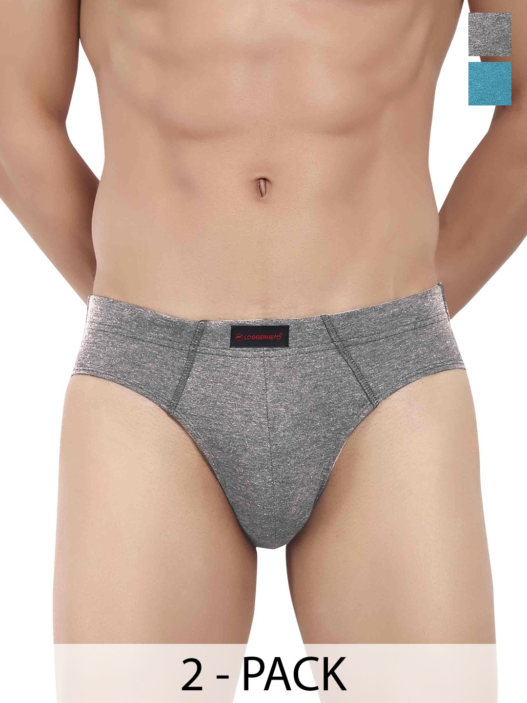 

LOGGERHEAD Pack Of 2 Mid-Rise Basic Briefs LHCB001-AQUA-DARK GREY