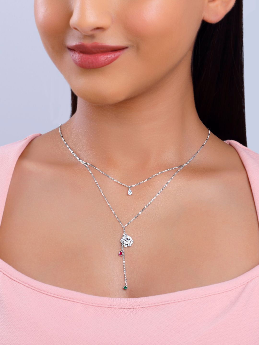 

GIVA 925 Silver Rhodium-Plated Zircons Te Amo Layered Minimal Chain