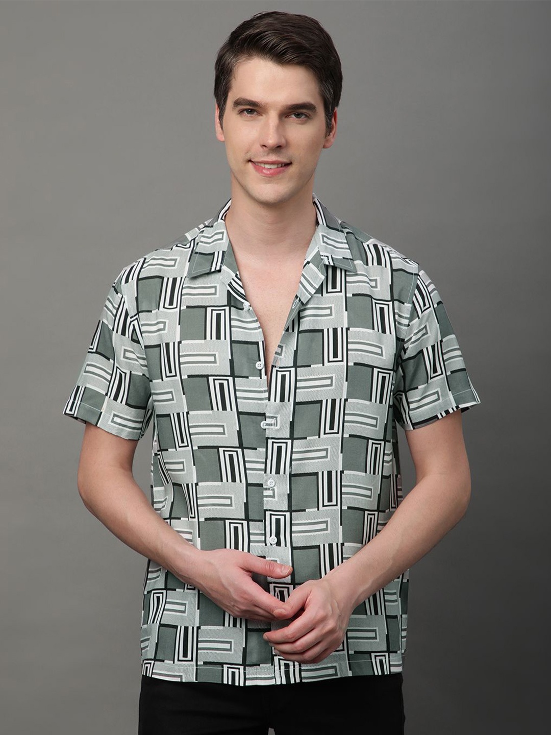 

Metronaut Men Semi Sheer Printed Casual Shirt, Grey