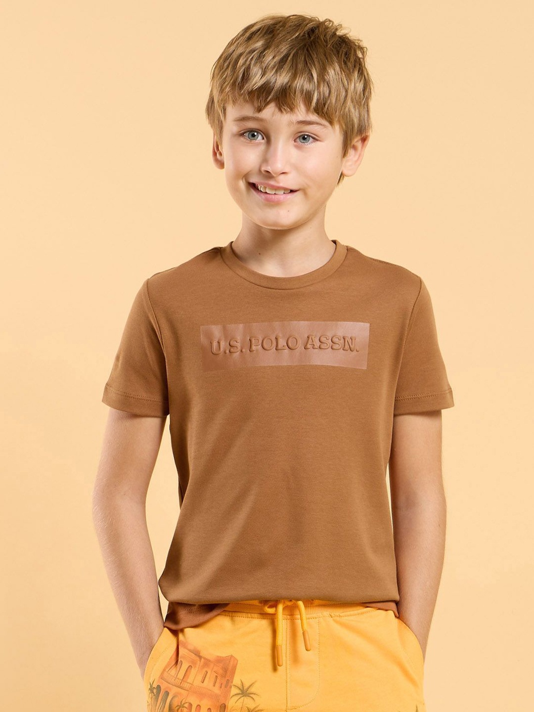 

U.S. Polo Assn. Kids Boys Typography Printed Round Neck Cotton T-shirt, Brown