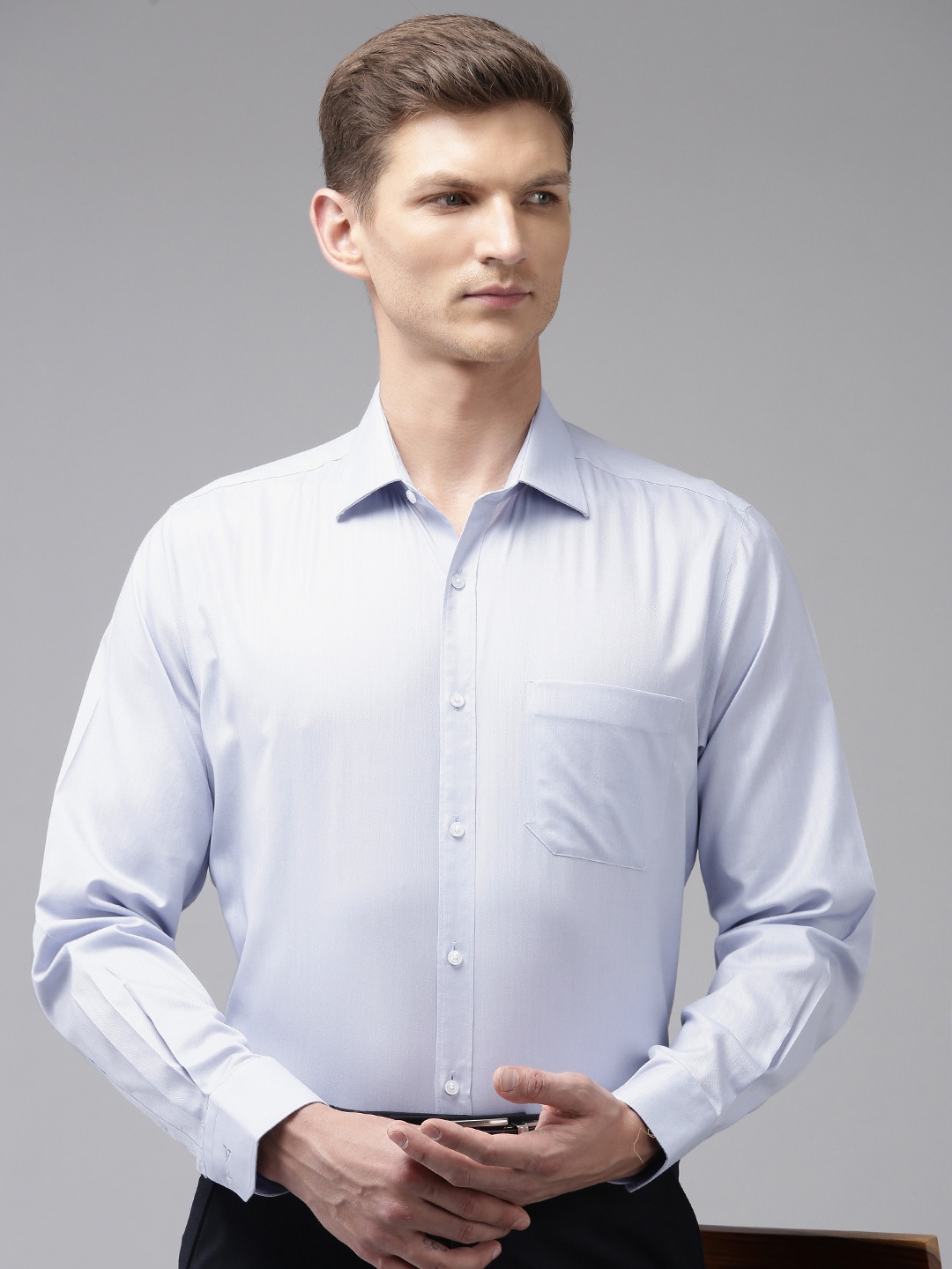 

Van Heusen Self Design Custom Fit Pure Cotton Formal Shirt, Blue