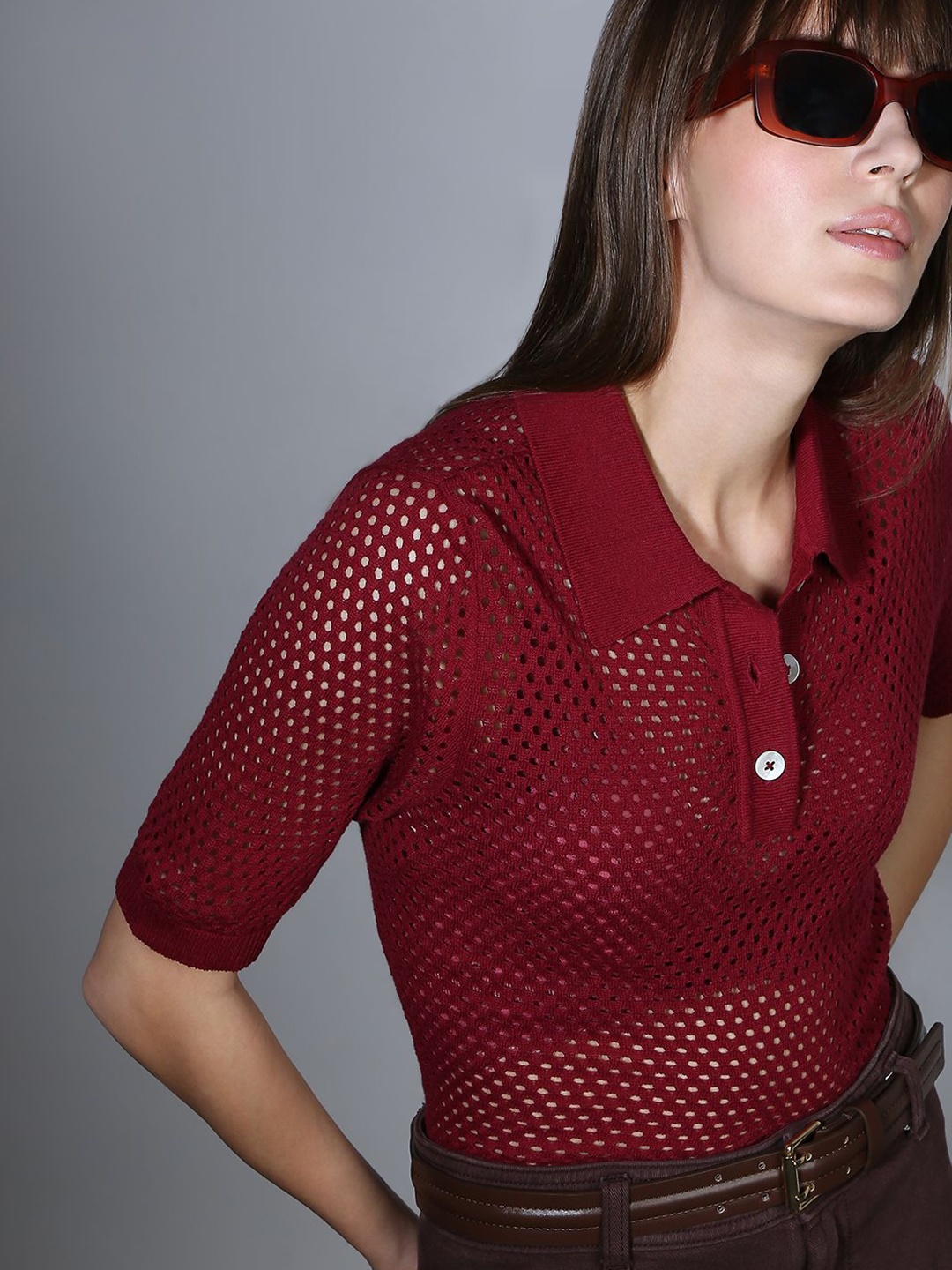 

Vero Moda Women Cotton Crochet Shirt Style Top, Red