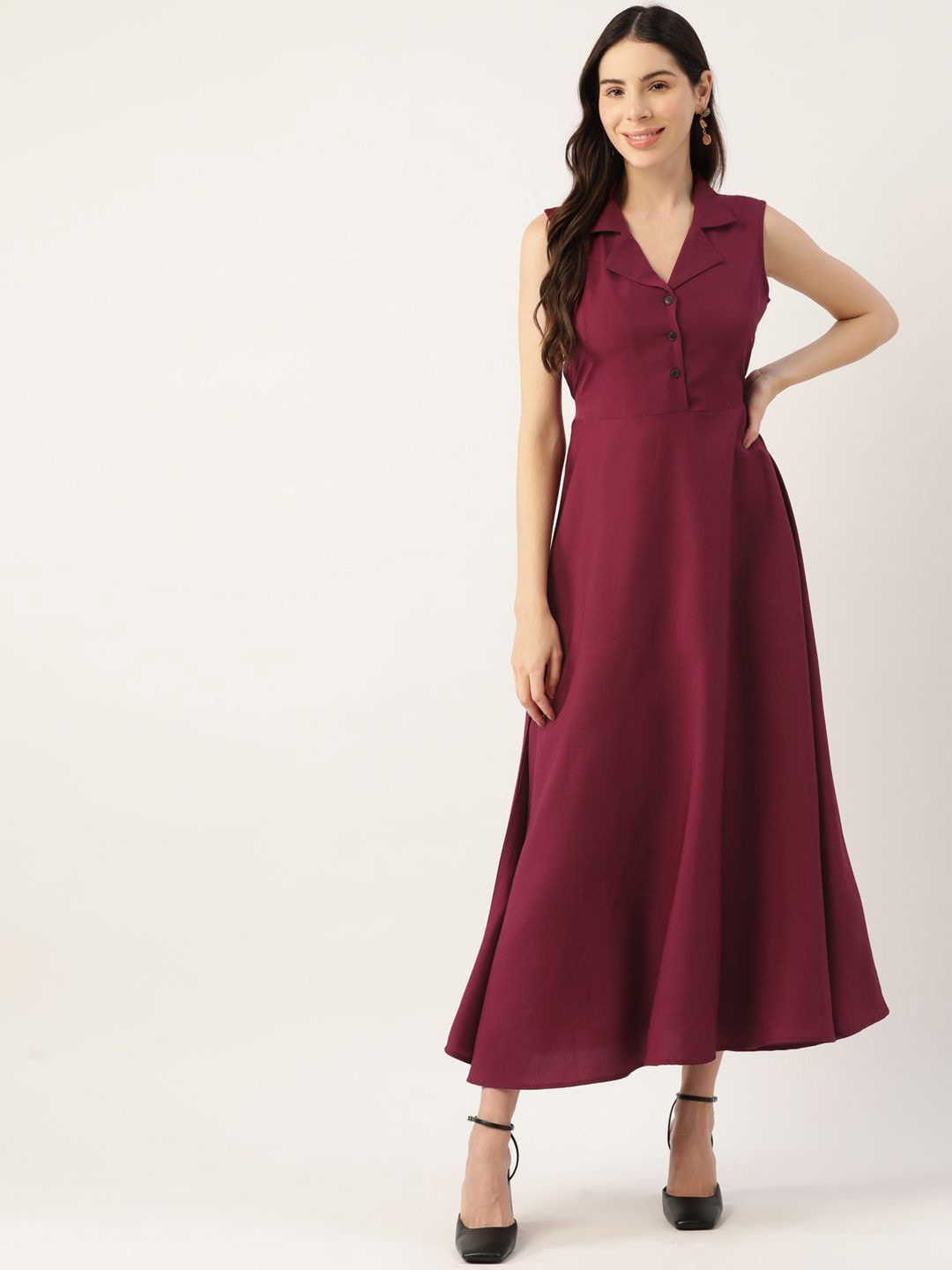 

DressBerry Solid Crepe A-Line Maxi Dress, Maroon