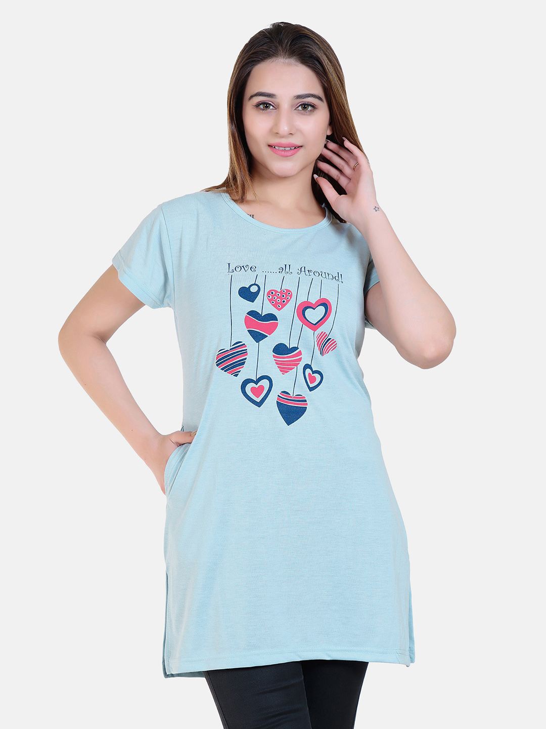 

Divine Girl Graphic Printed Cotton Longline T-Shirt, Blue