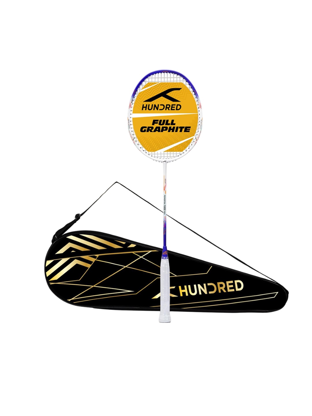 

Hundred Powertek 1000 PRO Graphite Strung Badminton Racket with Full Racket Cover, White