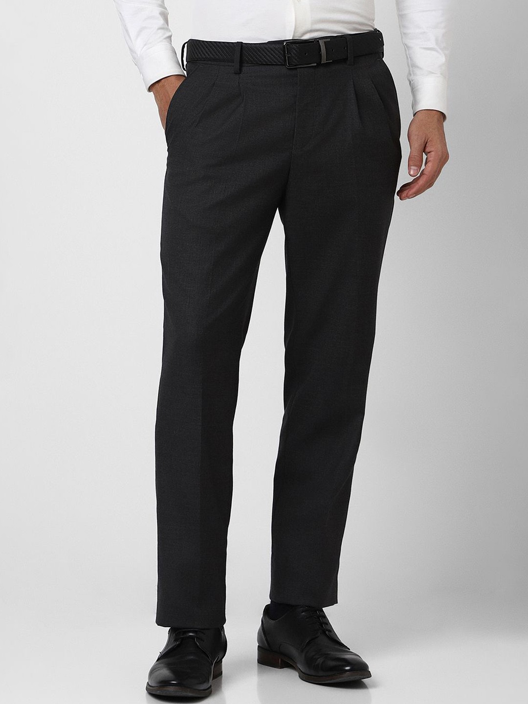 

Van Heusen Men Mid-Rise Regular Fit Flat-Front Formal Trousers, Grey