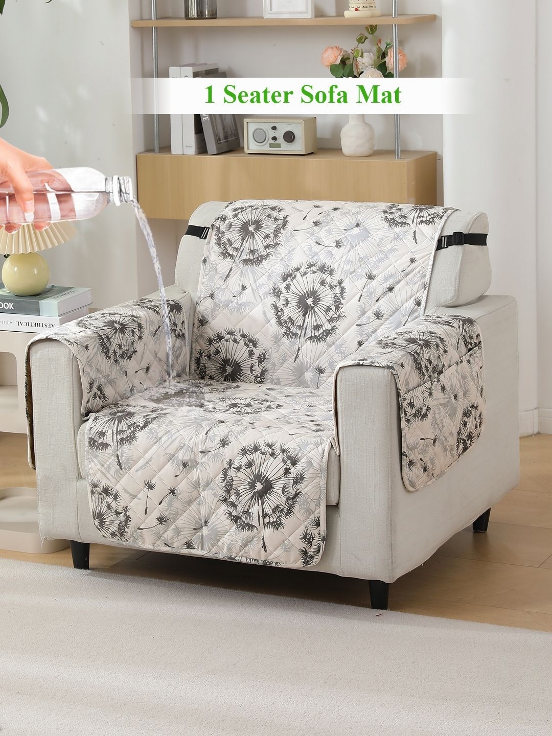 

HOKIPO Grey & Black Floral Printed Cover With Arms