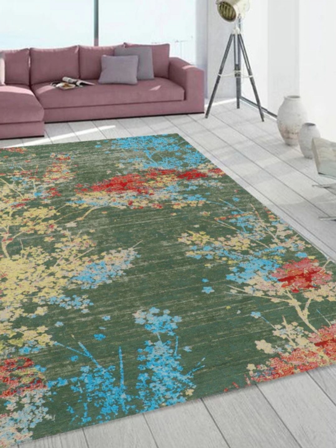 

WAXWINGO Green Abstract Cotton Carpet