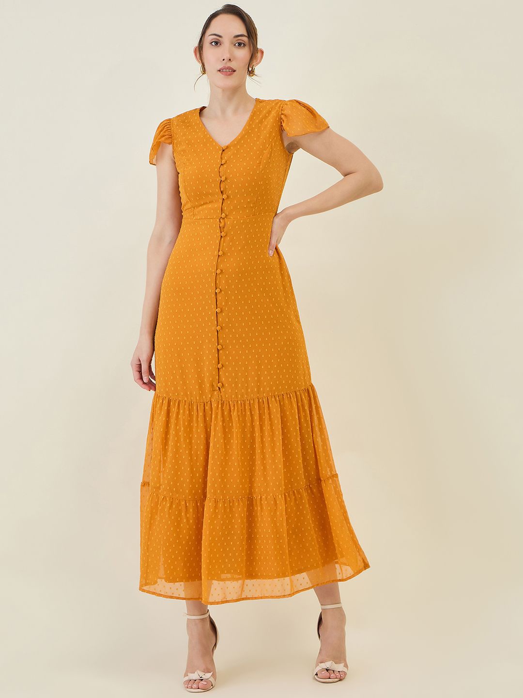 

aayu Women Layered A-Line Maxi Dress, Mustard
