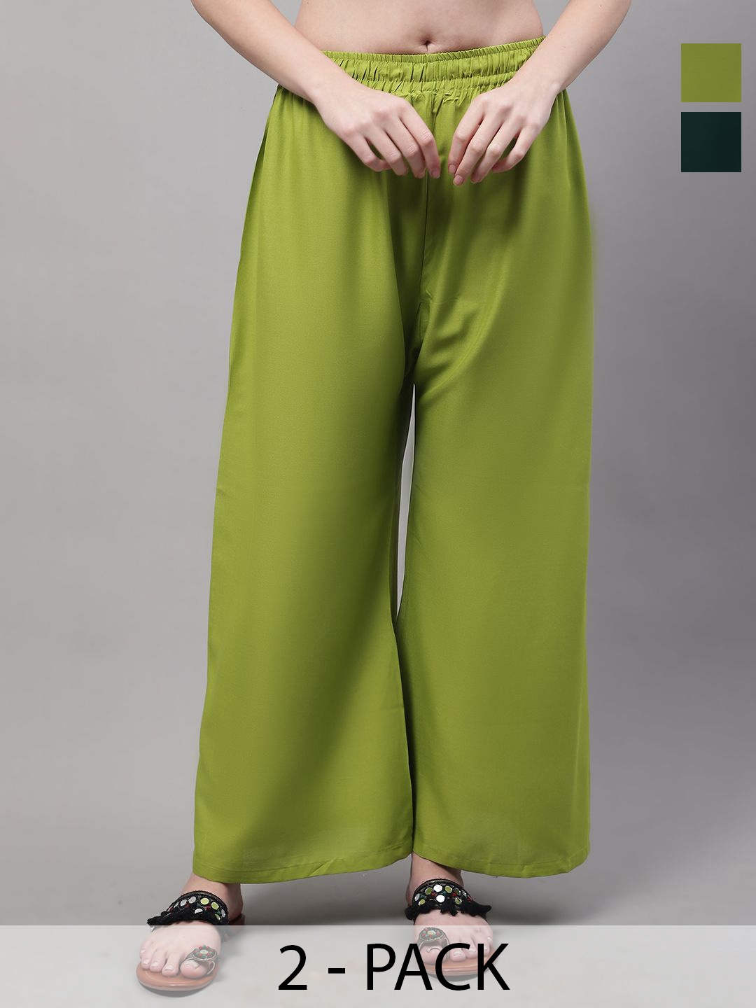 

Valles365 by S.C. Women Pack of 2 Slip-On Flared Ethnic Palazzos, Green