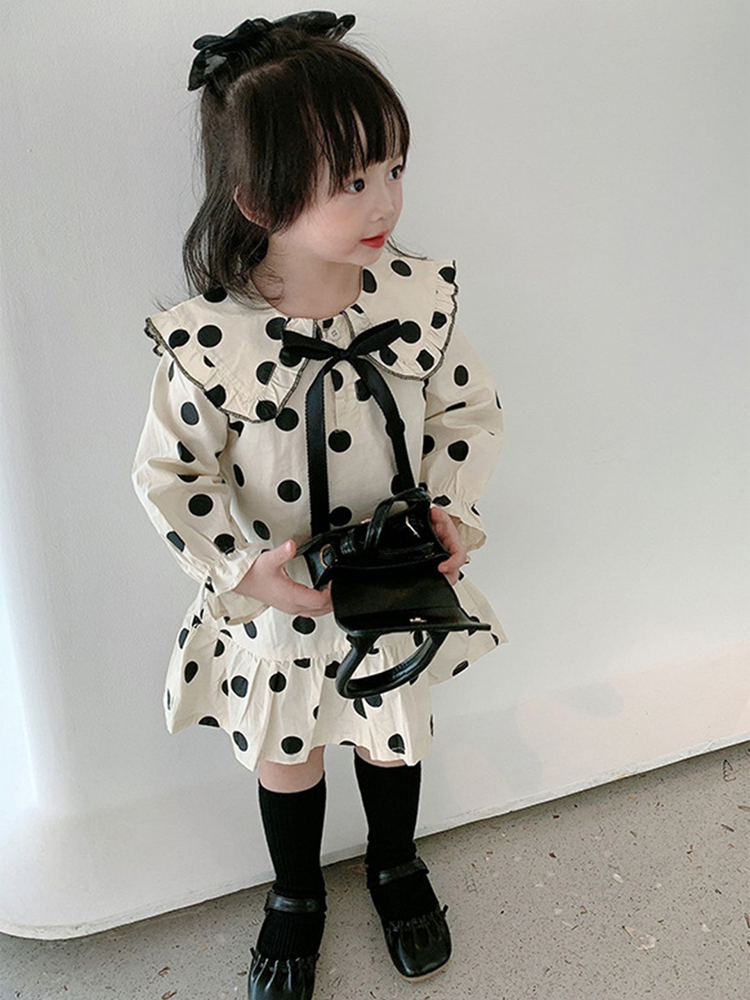 

LULU & SKY Girl Polka Dots Print Peter Pan Collar Fit & Flare Dress, White