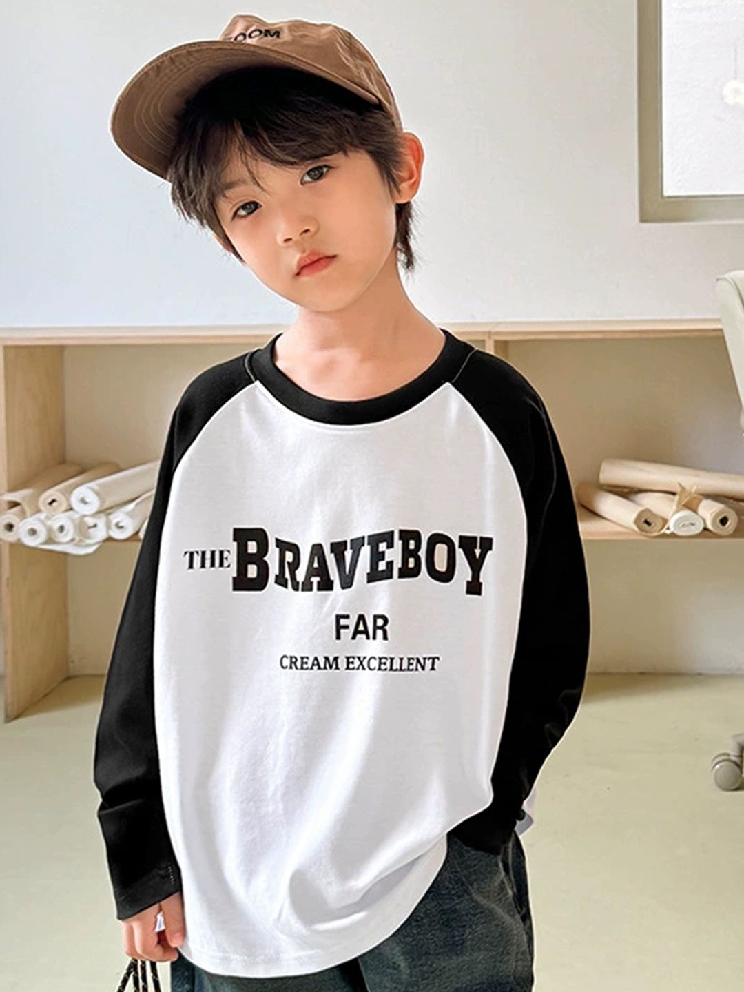 

LULU & SKY Boys Typography Printed Round Neck Cotton T-shirt, White