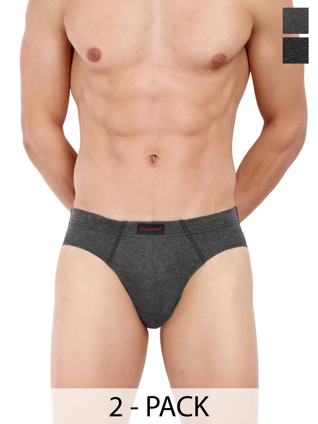 

LOGGERHEAD Pack Of 2 Mid-Rise Basic Briefs LHCB001-ANTHRA-BLACK