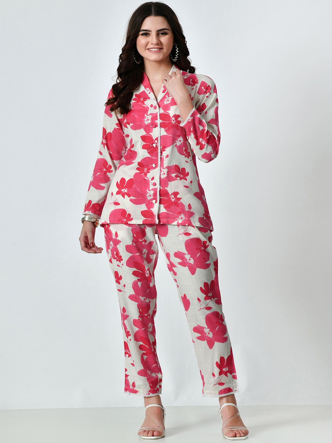 

VAPPSYAM Printed Organic Cotton Long Sleeve Shirt & Trousers Co-Ords, White