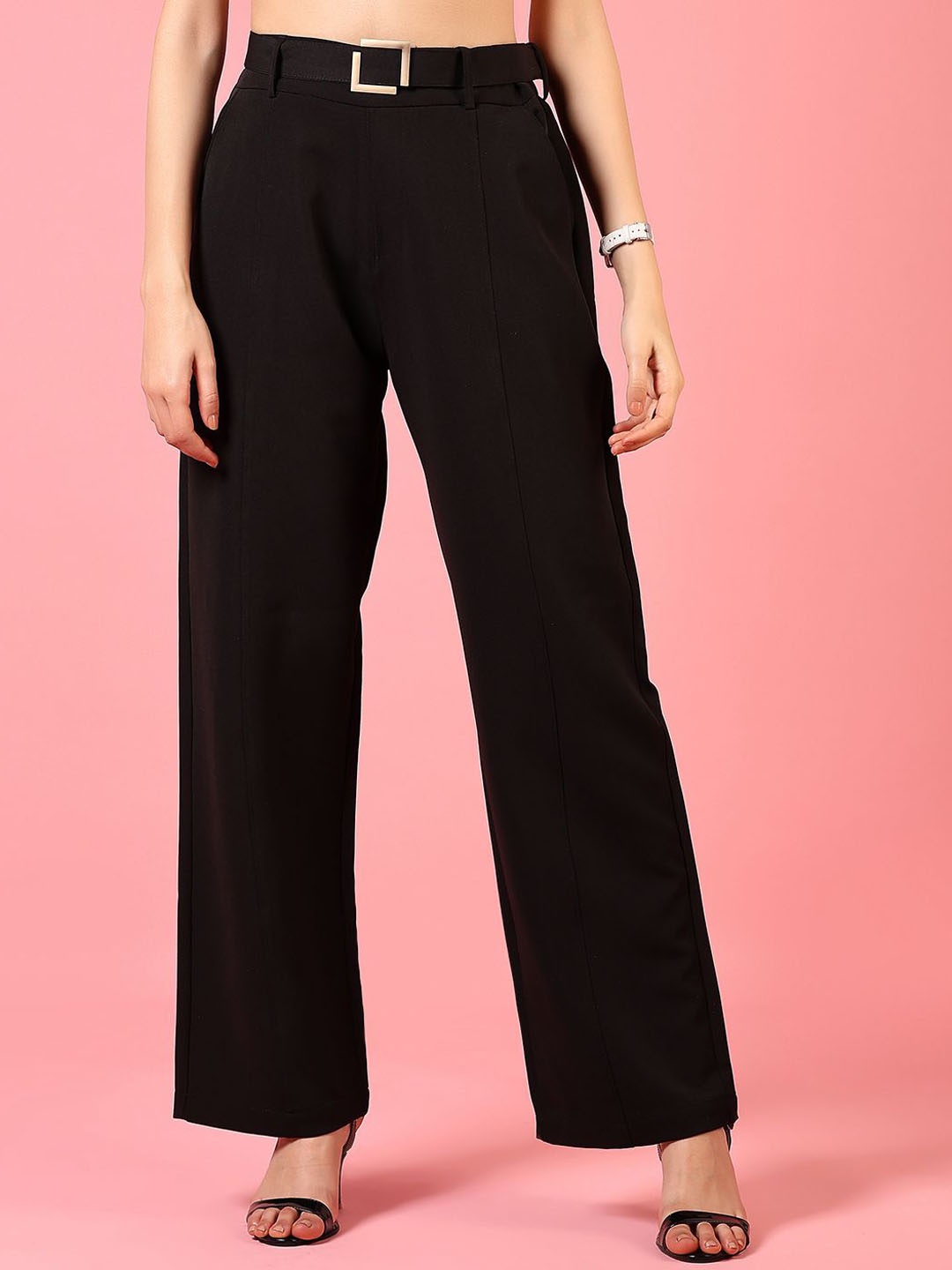

V-Mart Women Cotton Wide Leg Trousers, Black