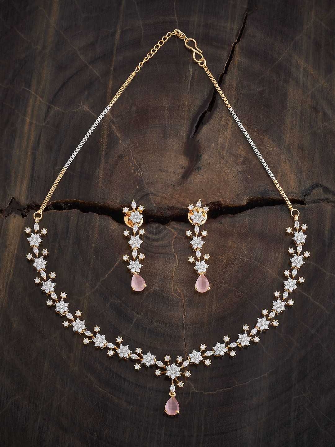 

Kushal's Fashion Jewellery Pink Rhodium Gold-Plated CZ Studded Party Jewellery Set