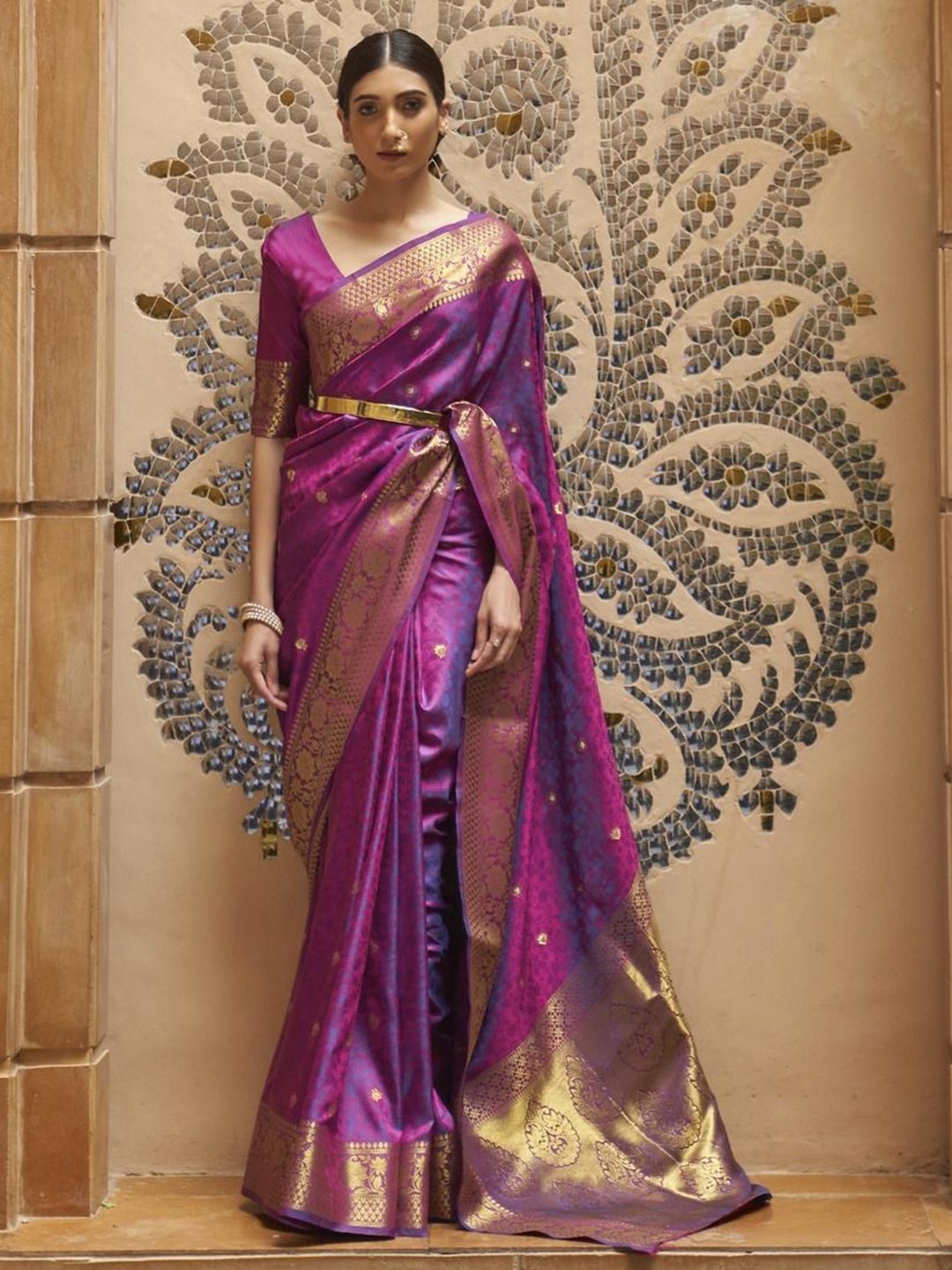 

Anouk Woven Design Zari Silk Blend Banarasi Saree, Purple