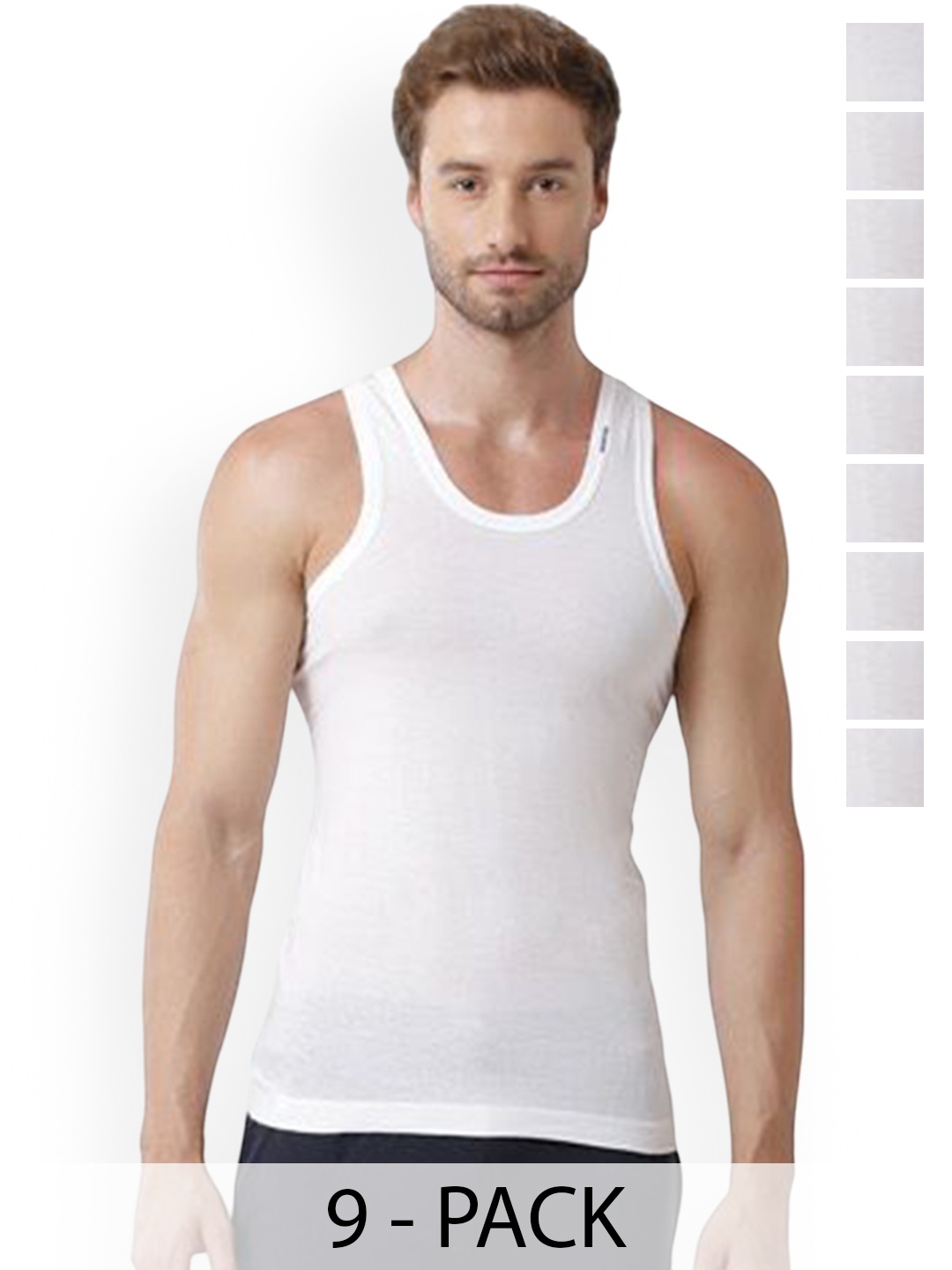 

Rupa Pack Of 9 Pure Cotton Innerwear Vests Frontline-White-Vest-RN-9-85