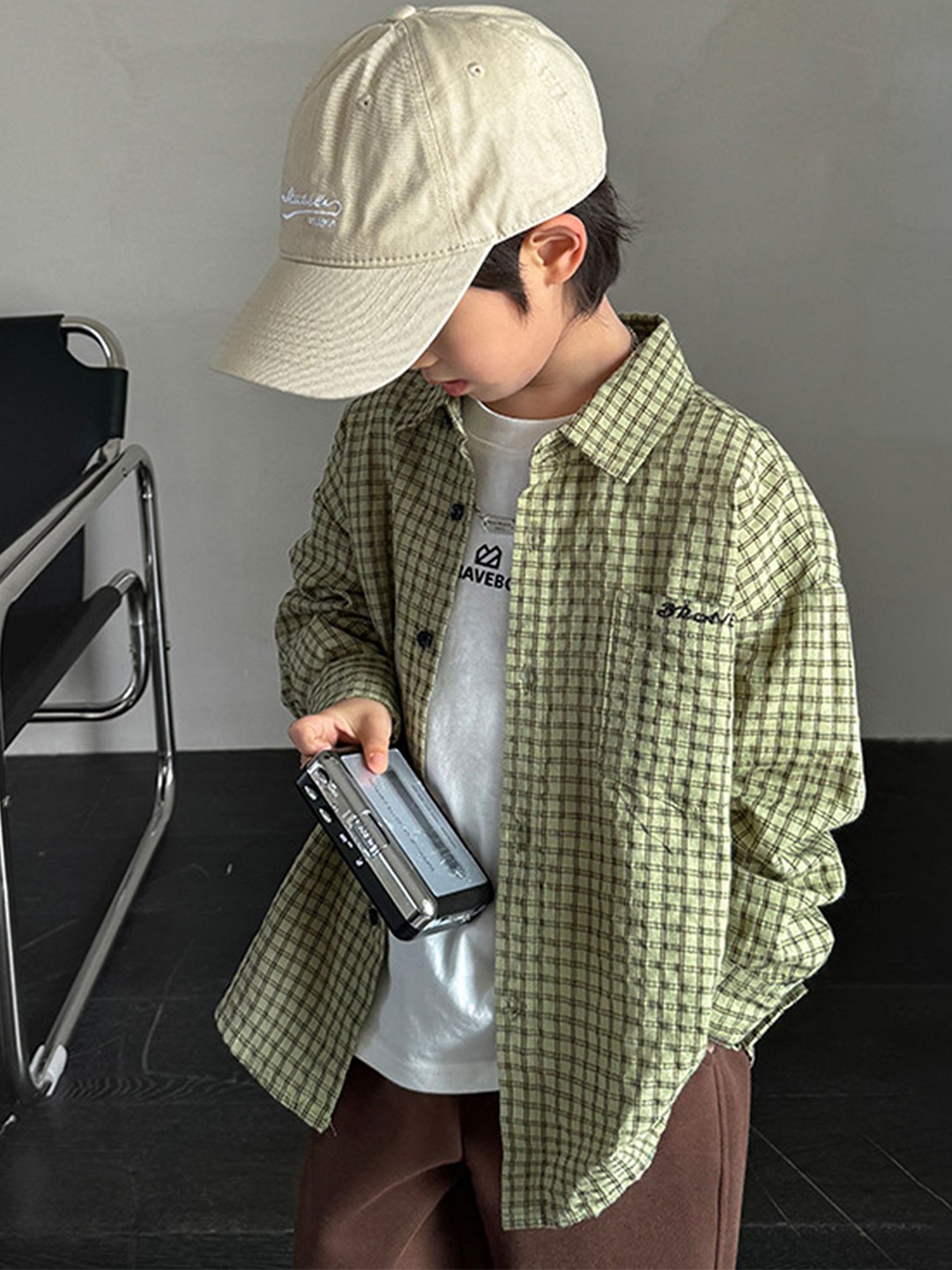 

LULU & SKY Boys Relaxed Fit Spread Collar Grid Tattersall Checked Cotton Casual Shirt, Green