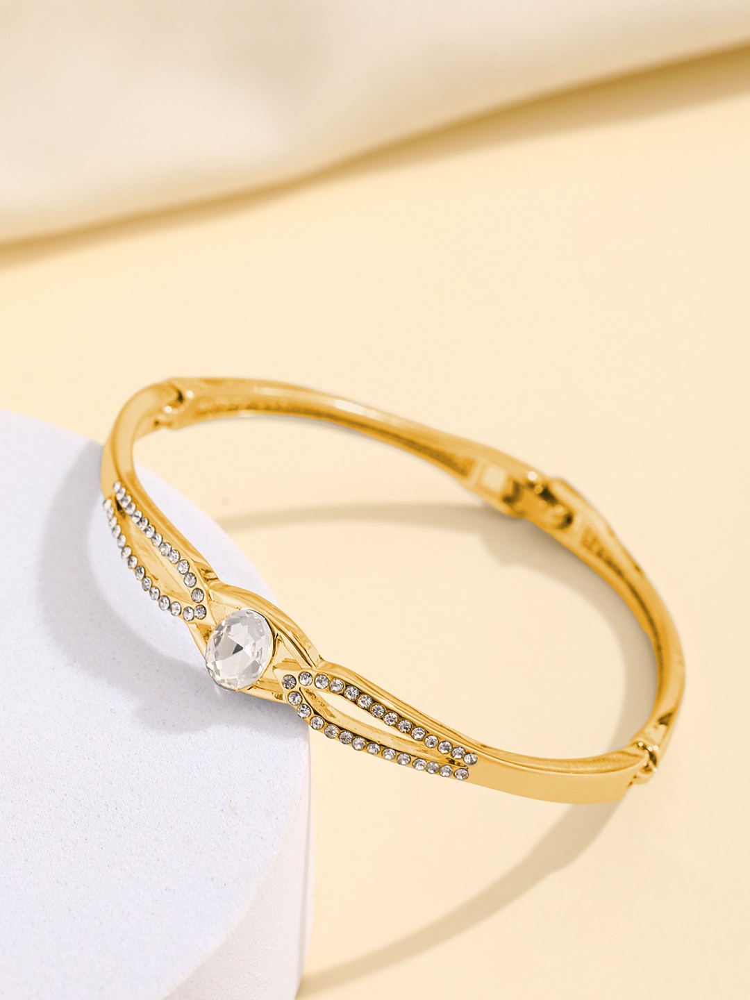 

Shining Diva Fashion Gold-Plated Crystals And Stones Studded Bangle-Style Bracelet