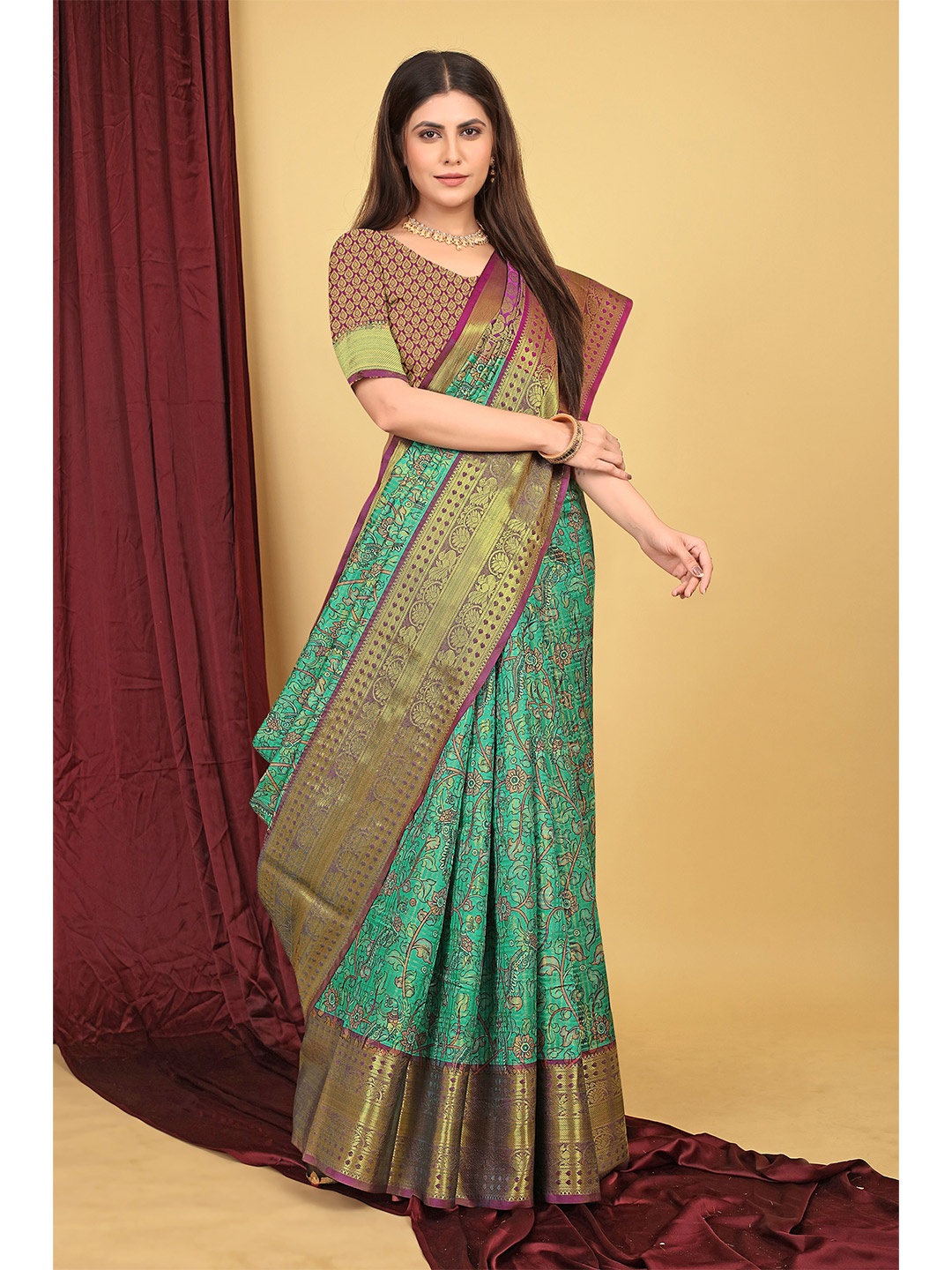 

Kandora Woven Design Zari Paithani Saree, Green