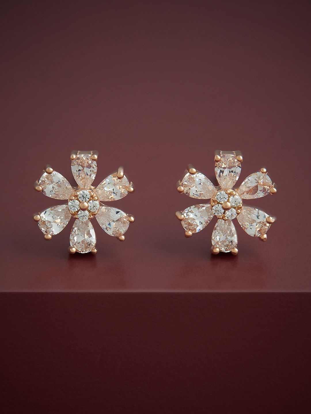 

Kushal's Fashion Jewellery 92.5 Sterling Silver Rose-Gold-Plated CZ Studded Studs Earrings