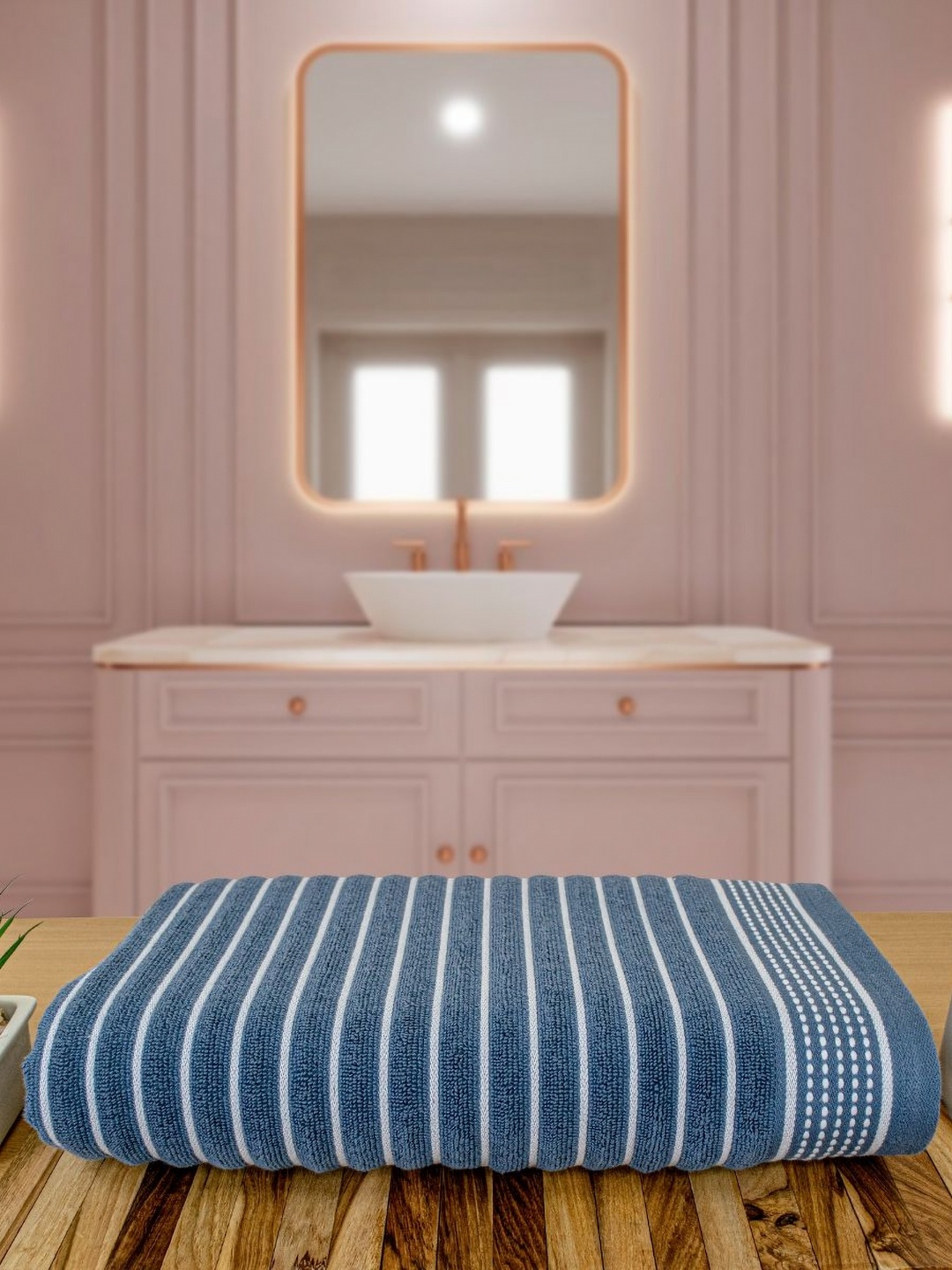 

Myntra Elegant Homes Blue & White 1 Striped Cotton 525 GSM Bath Towel