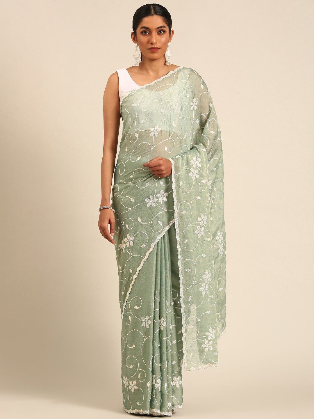 

LeeliPeeri Designer Floral Embroidered Sequinned Saree, Green
