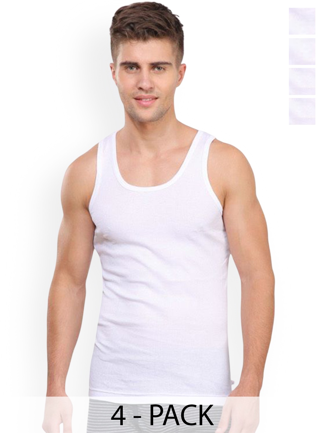 

Rupa Pack Of 4 Cotton Innerwear Vests - Frontline-Rib-White-RN-4-100