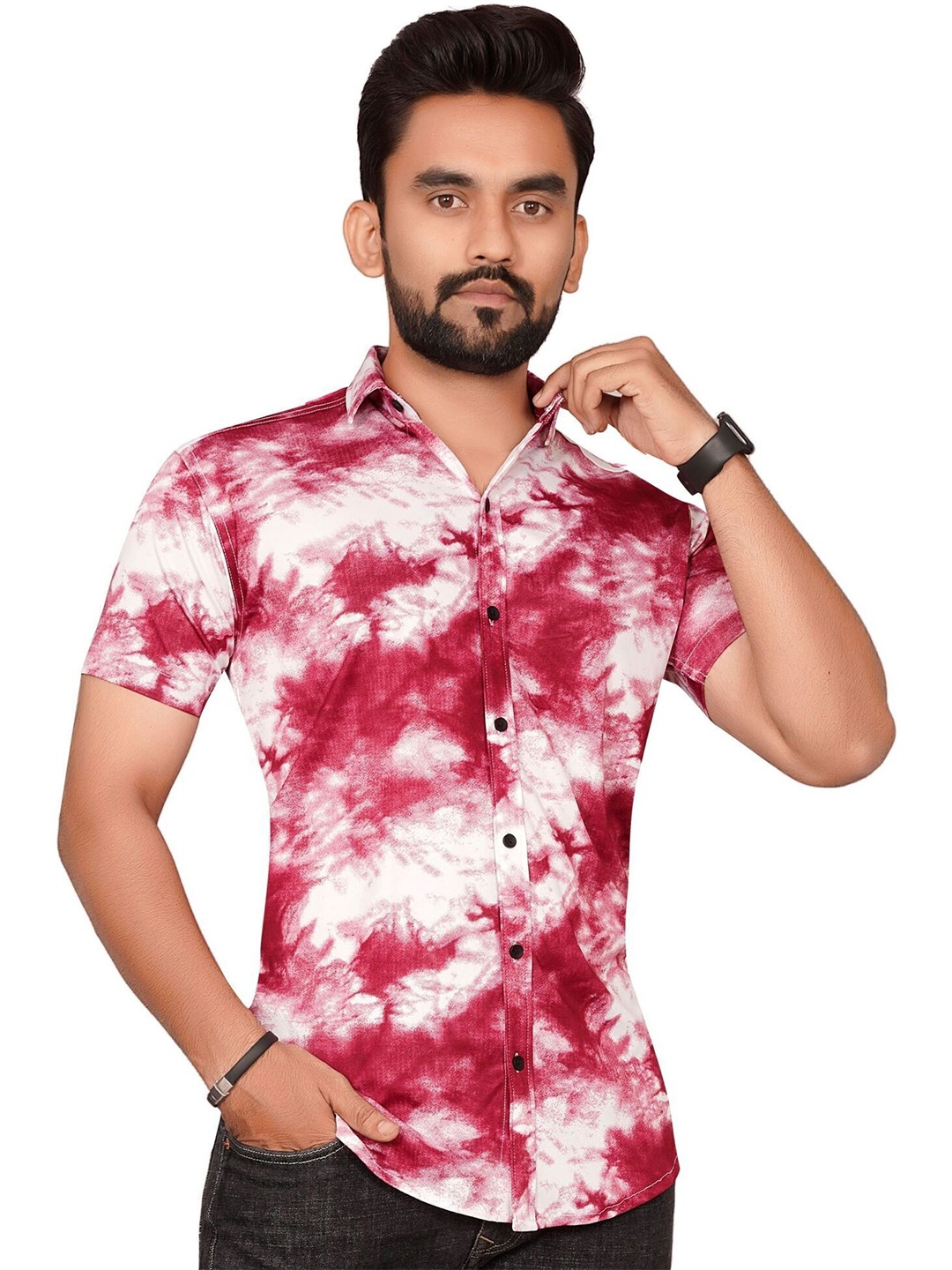 

Metronaut Men Regular Fit Spread Collar Abstract Printed Elastane Casual Shirt, Red