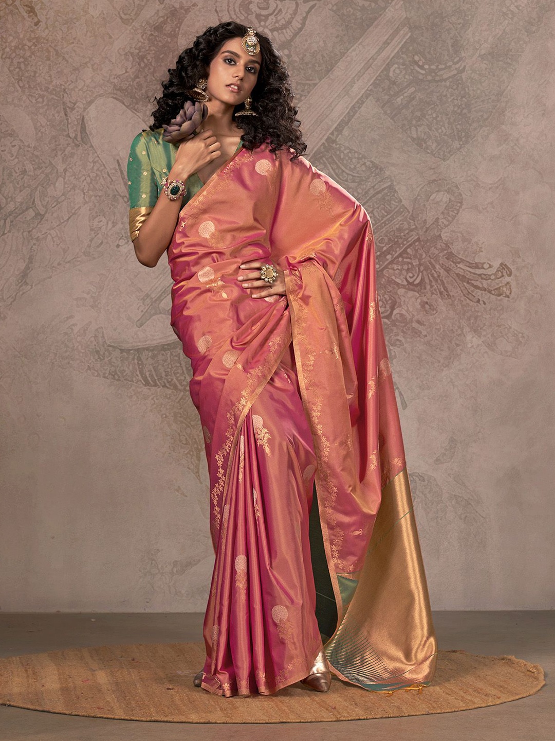 

elora Woven Design Zari Chanderi Saree, Peach