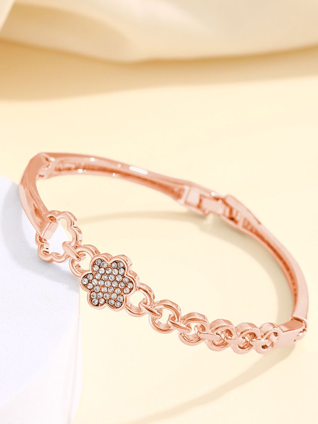 

Shining Diva Fashion Rose Gold-Plated Crystals Studded Bangle-Style Bracelet
