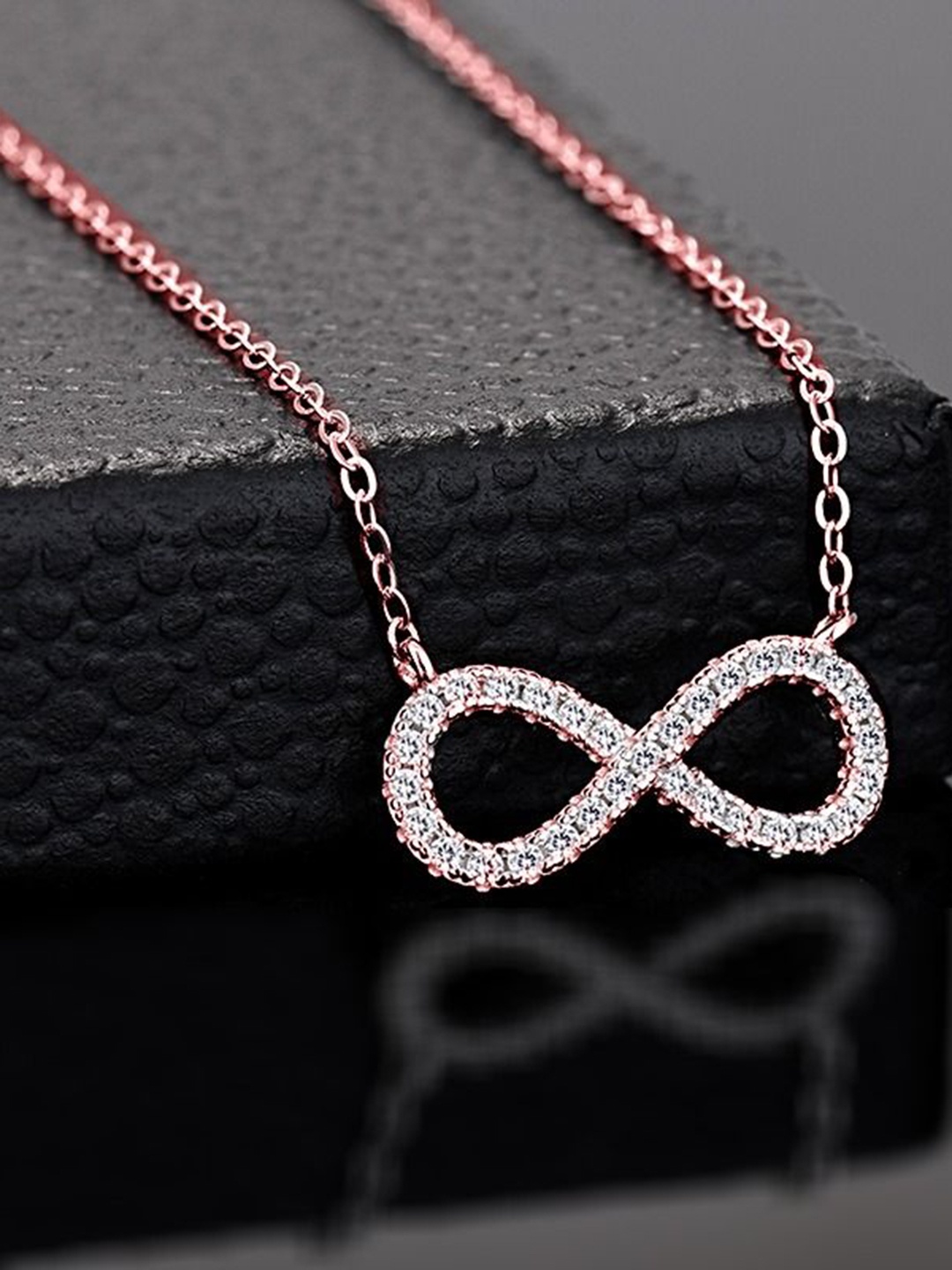 

DIVASTRI Stainless Steel Rose Gold-Plated CZ Studded Infinity Shaped Pendants With Chains