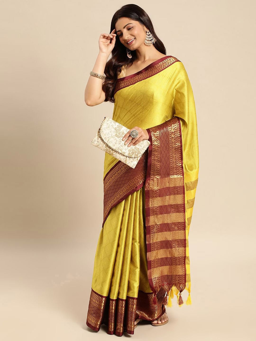 

DIVASTRI Woven Design Zari Banarasi Saree, Yellow