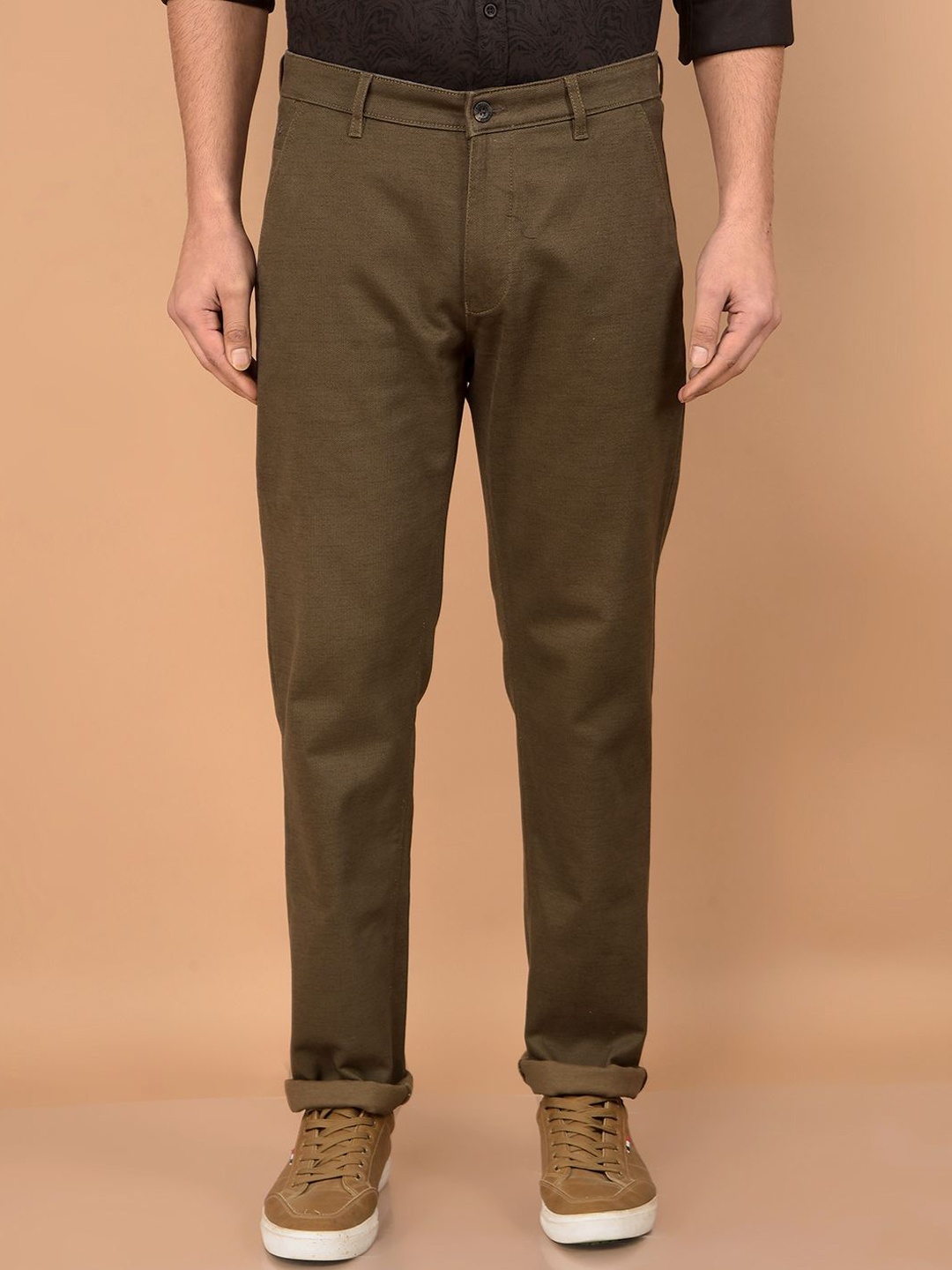 

Crimsoune Club Men Smart Straight Fit Chinos Trousers, Brown