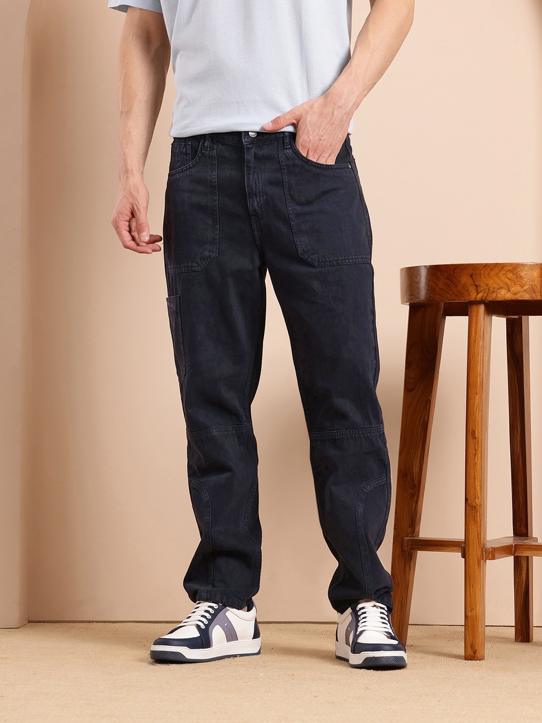 

Mast & Harbour Men Relaxed Fit Carpenter Jeans, Black