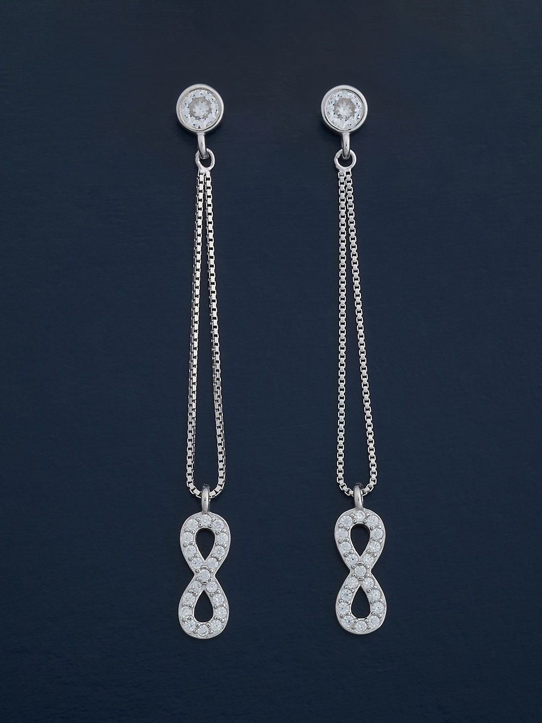 

Kushal's Fashion Jewellery 92.5 Silver Rhodium-Plated Classic Zircon Drop Earrings